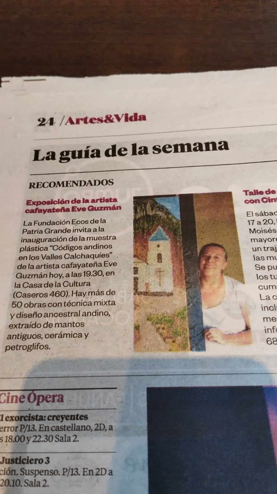 Recorte de diario con la exposición de Eve Guzmán en la guía de la semana
